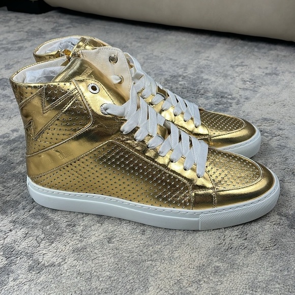 NIB Zadig & Voltaire High Flash Vintage Metal Perforated Stars Sneakers Gold 41 - Picture 8 of 16